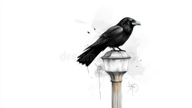 Corbul Maiestuos Negru, pe o lampă stradală de epocă vector illustration