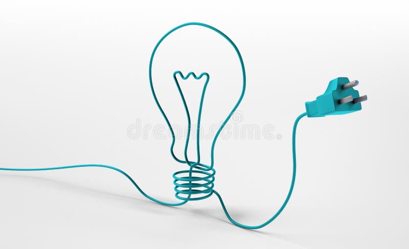 Energia elettrica e di illuminazione concetto illustrazione corda / cavo di formare una lampadina simbolo.