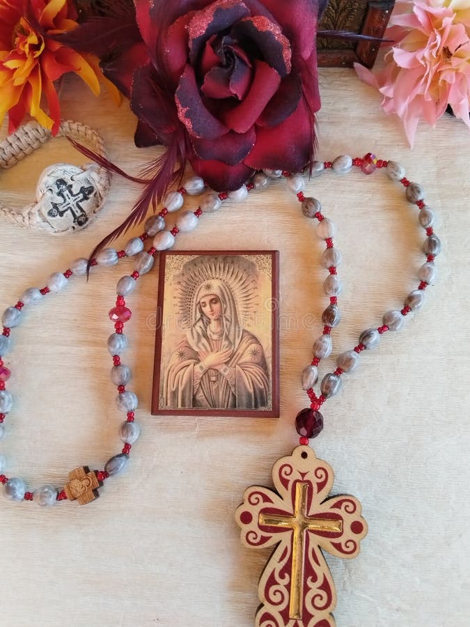 Beautiful Mary Tears prayer rope with preciosa seed beads and big wooden cross. Orthodox wooden icon. Mother of God. Beautiful Mary Tears prayer rope with preciosa seed beads and big wooden cross. Orthodox wooden icon. Mother of God.