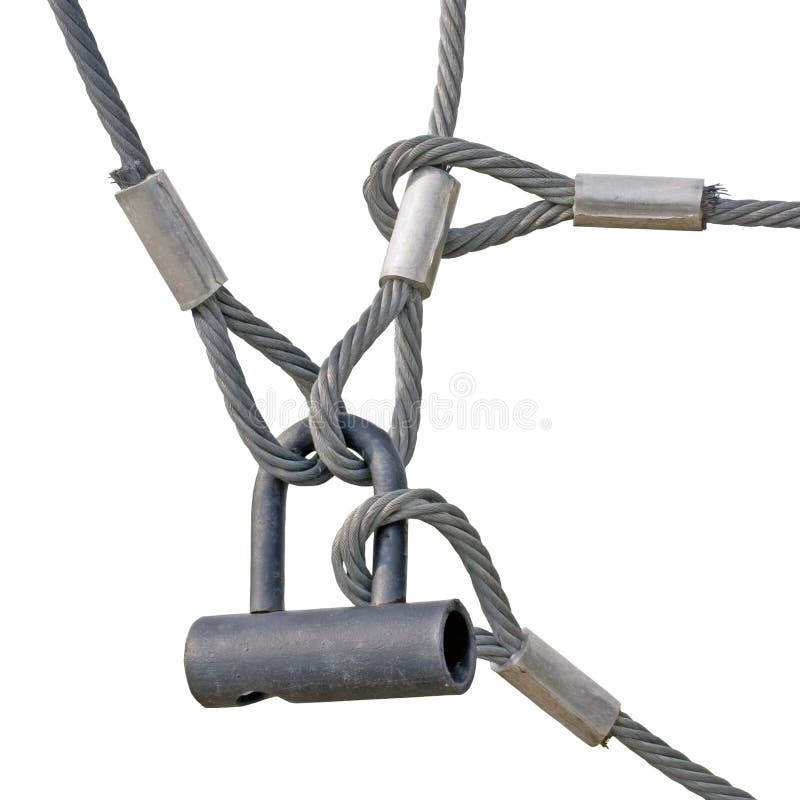 Cordas do aro de arame do fechamento da segurança industrial isoladas fotografia de stock Cordas do aro de arame do fechamento da segurança industrial isoladas fotografia de stock