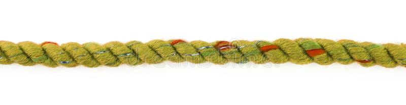 Yellow decorative braided curtain cord. Slice on white background. Yellow decorative braided curtain cord. Slice on white background