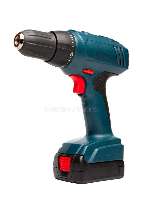 Cordless Battery Drill with Red Buttons Isolated on White Stock Photo ...