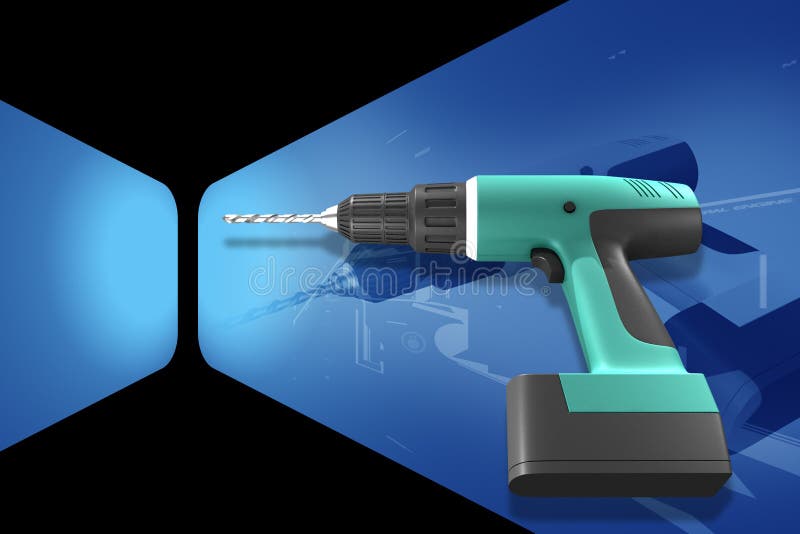 Cordless Drill. Imitation of Pencil Drawing. Stock Illustration