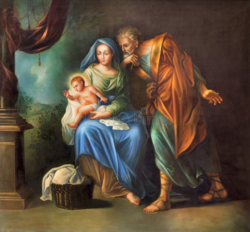Cordoba - The Holy Family painting in church Convento de Capuchinos (Iglesia Santo Anchel) by unknown artis of 18. cent. Cordoba - The Holy Family painting in church Convento de Capuchinos (Iglesia Santo Anchel) by unknown artis of 18. cent.