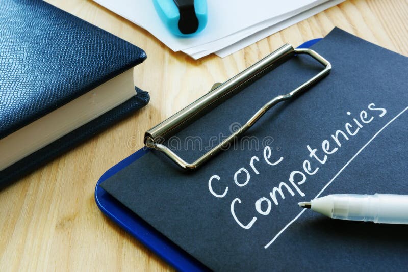 Core competencies list on the black page
