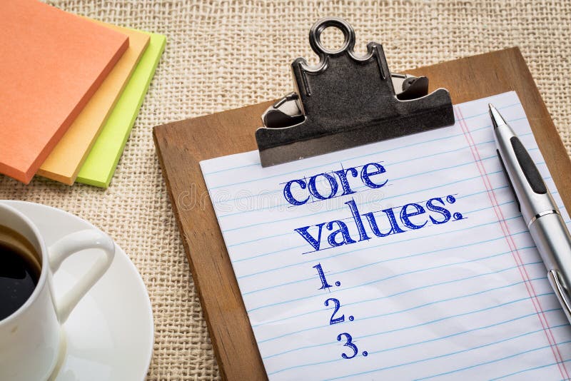 Core values list on clipboard