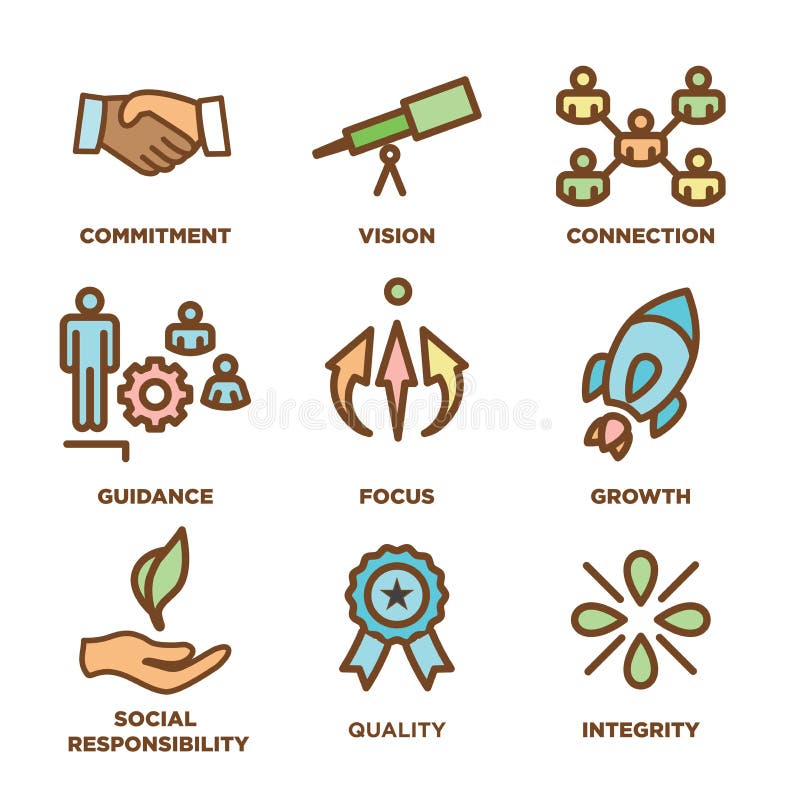 Core Values Outline or Line Icon Conveying Integrity & Purpose