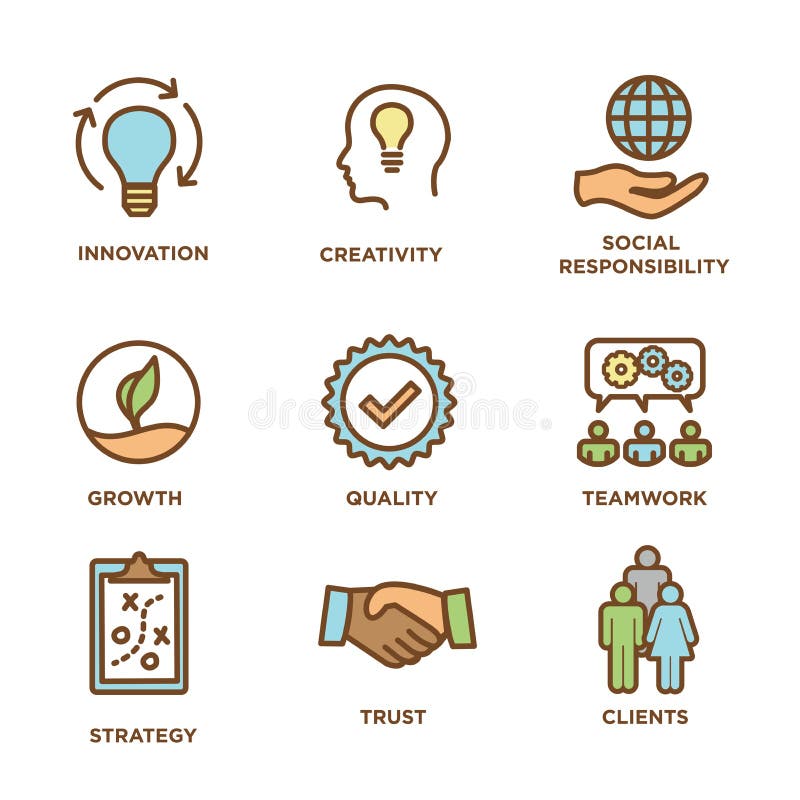 Core Values Outline or Line Icon Conveying Integrity & Purpose