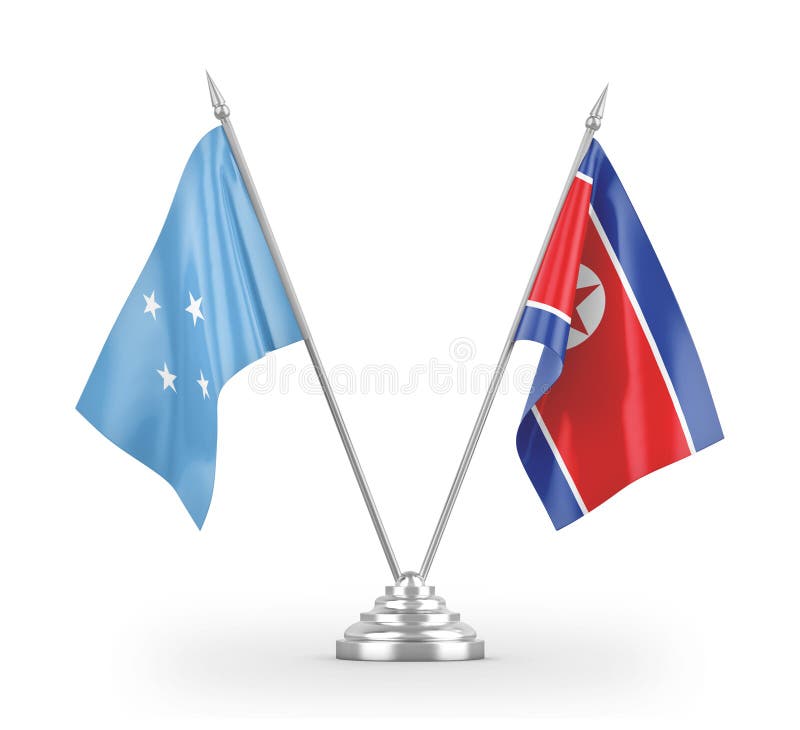 Corea del nord e micronesia bandiere a tavola isolate su fondo bianco 3d rendering