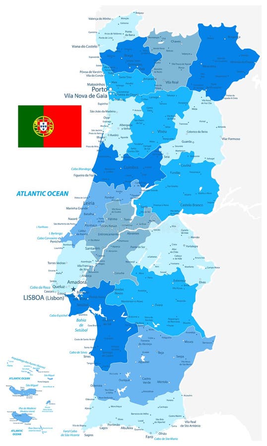 Vetores de Mapa De Portugal Contorno Azul Detalhado E Silhueta