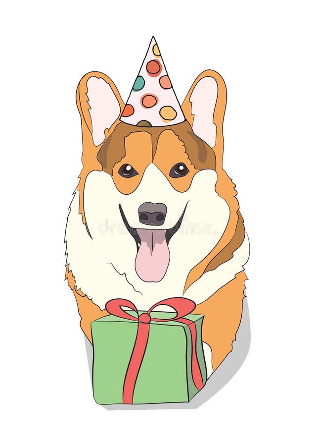 Corgi Avec Un Cadeau Felicitations Joyeux Anniversaire Vecteur Illustration De Vecteur Illustration Du Oreilles Dessin