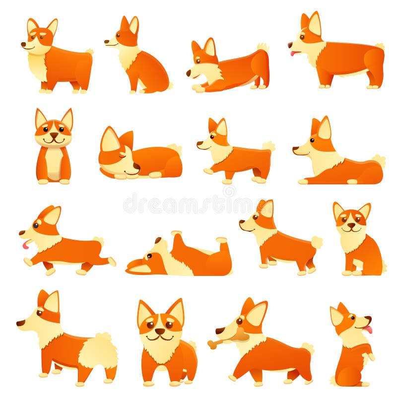 Corgi Hunde Icons Set, Cartoon Stil lizenzfreie abbildung Corgi Hunde Icons Set, Cartoon Stil lizenzfreie abbildung