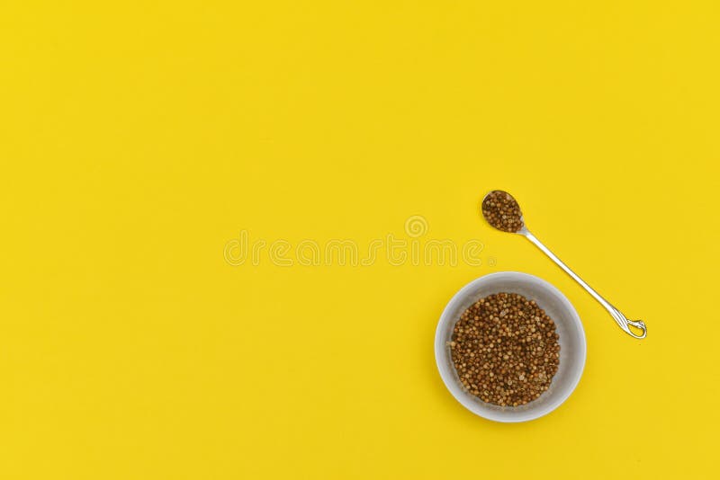 Coriander Seeds in a Tea Spoon and a Ceramic Bowl Stock Image Image of green, herbal 173959813