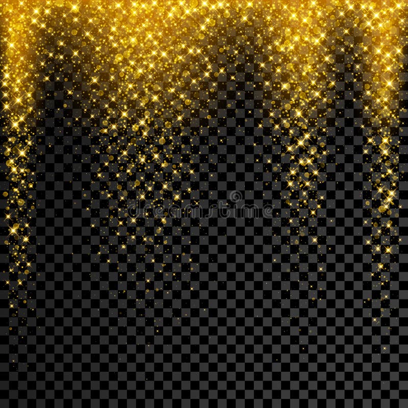 Coriandoli di scintillio dell'oro su fondo trasparente La pioggia della scintilla della stella di vettore con lustro d'ardore sch illustrazione di stock