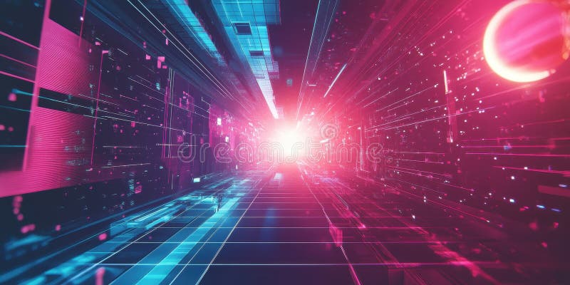 Coridor albastru abstract cu lumină puternică la sfârșit stock illustration