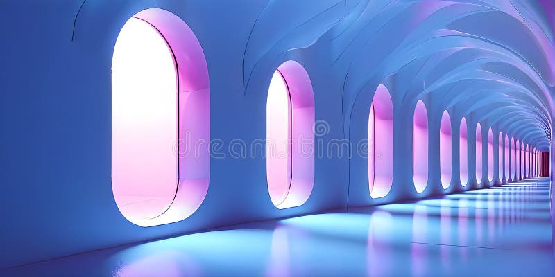 Coridor luminos lung și gol în culori cyan cu design modern și elegant royalty free illustration