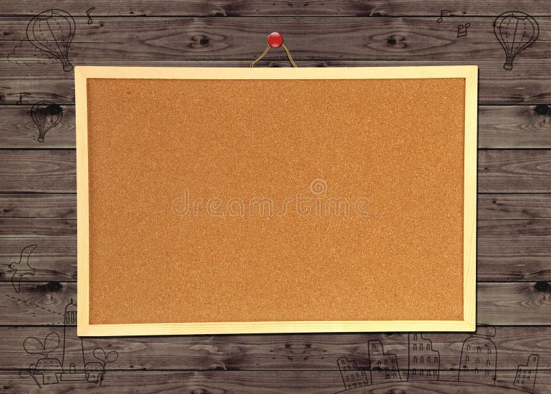 Cork bulletin board on wood wall