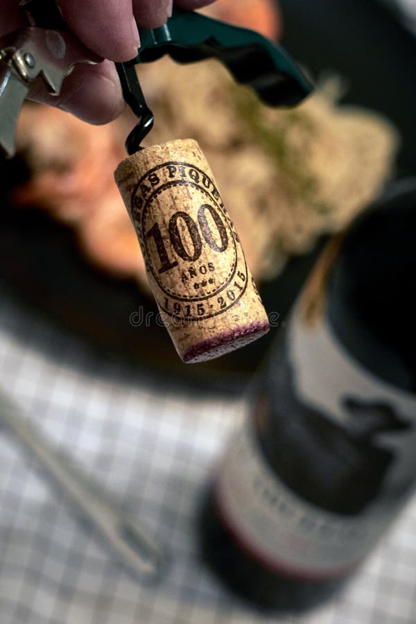 Cork Screwed from the Bottle of Red Wine Editorial Photography Image