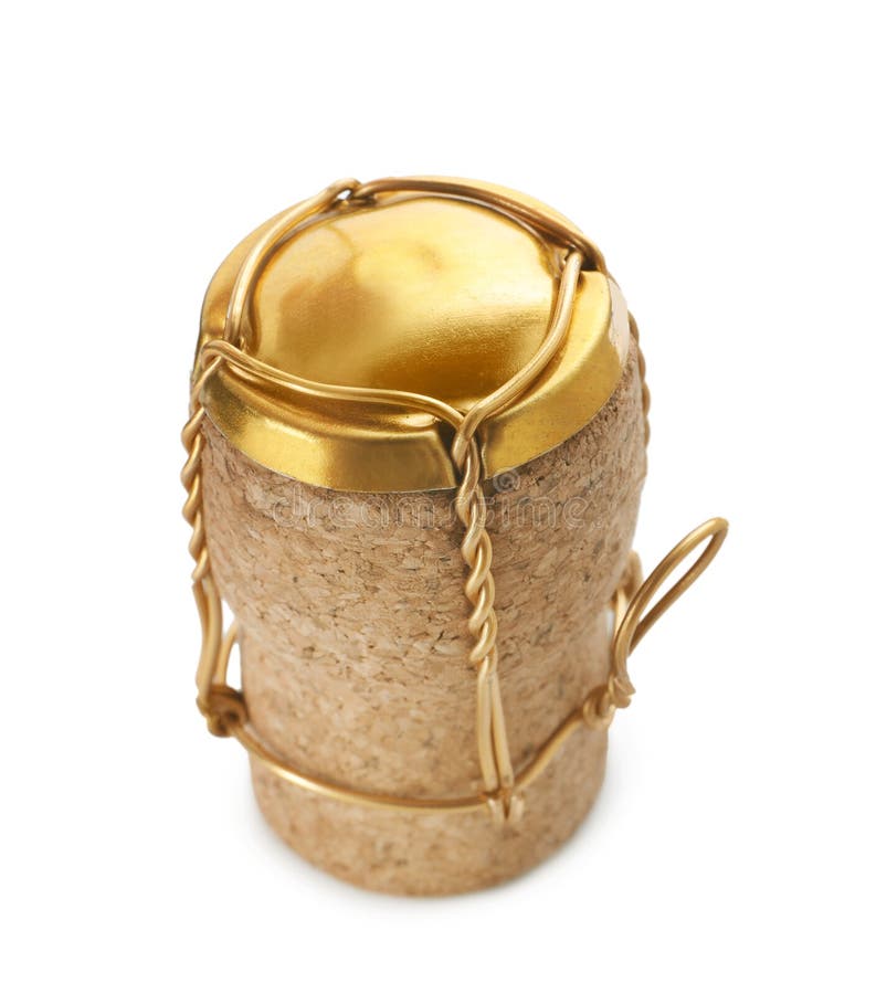 Cork of Sparkling Wine and Muselet Cap Isolated on White Stock Photo