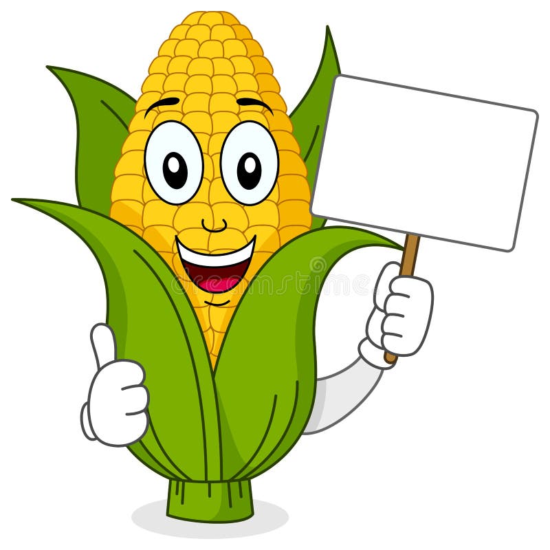 Corn Cob Character Holding Blank Banner