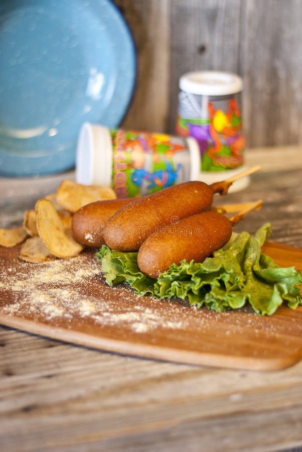 Corn Dogs with Kettle Chips Stock Image Image of setting, kettle