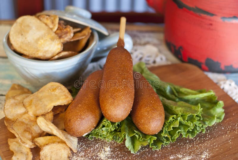 Corn Dogs with Kettle Chips Stock Image Image of home, kids 40337085