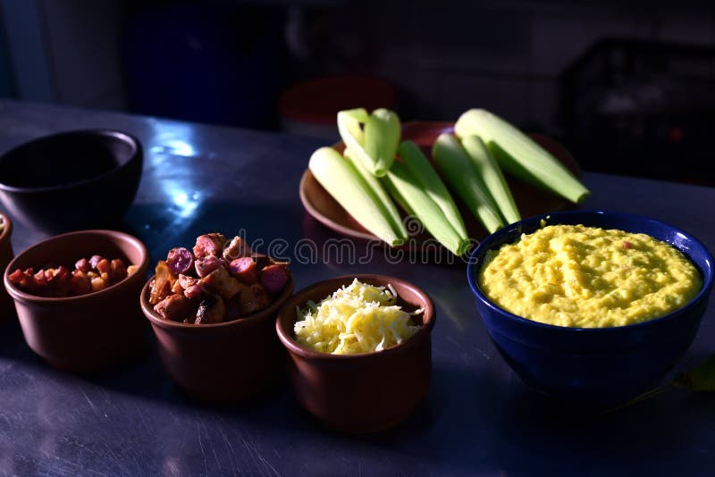 Corn Dough, Pamonha Typical Brazilian Food with Spices, Pepper Stock