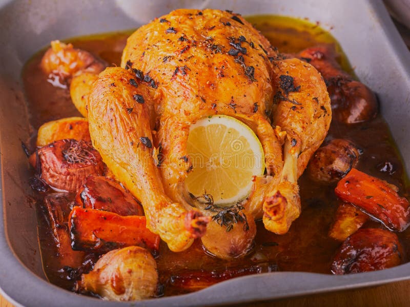 Corn fed roasted chicken. stock photo. Image of range - 268059314