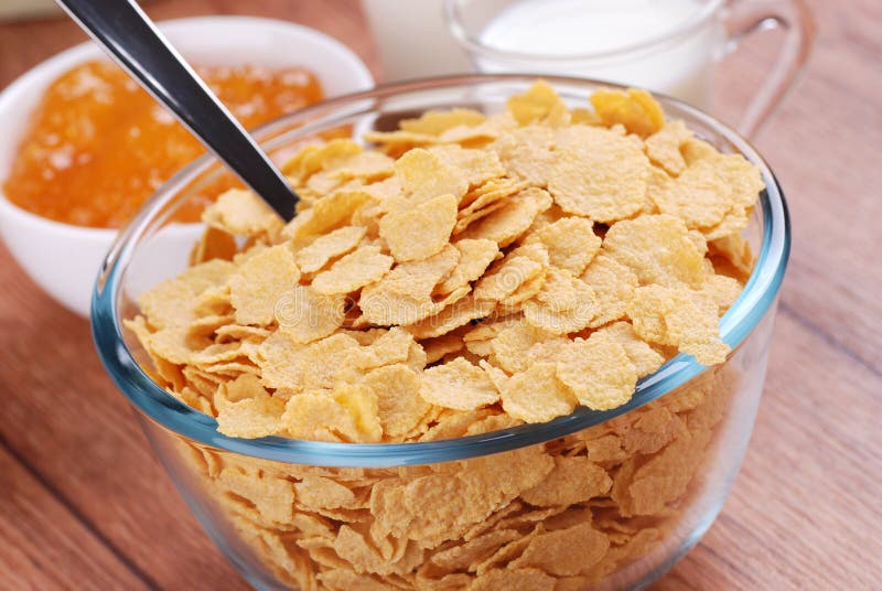 Corn Flakes with Milk, Bowl of Cereal Breakfast Isolated on White Background Stock Image Image