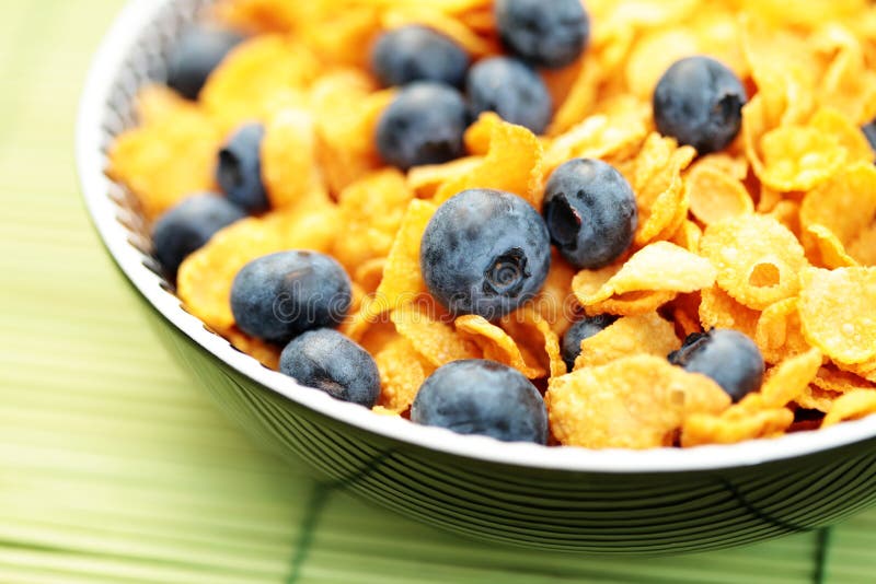 Corn Flakes with Blueberry Fruits Stock Image Image of meal, muesli