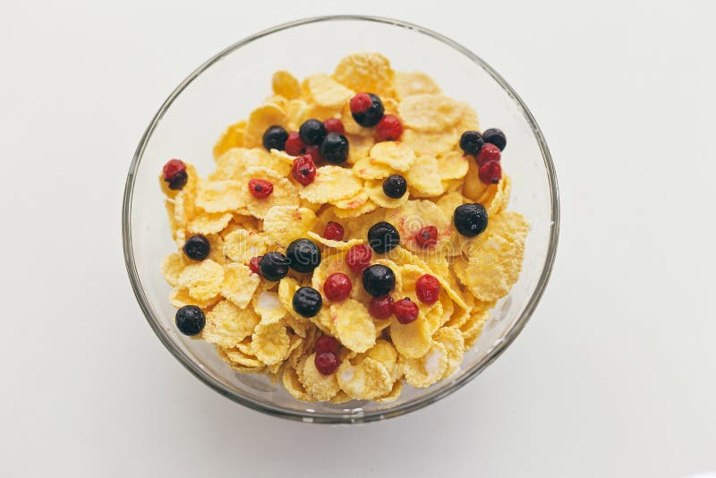 Corn Flakes In A Cup With A White Spoon Stock Photo Image of