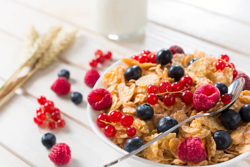 Corn flakes and fruit stock photo. Image of morning, breakfast 41796884