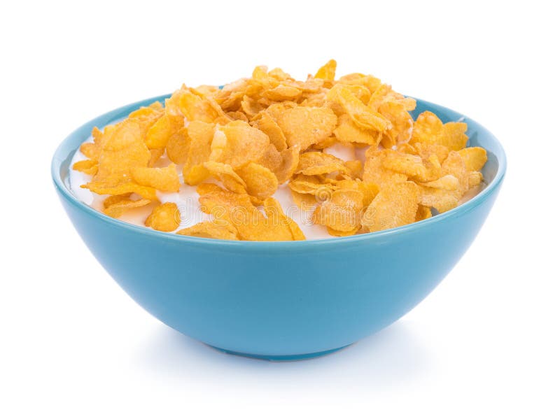 Corn Flakes with Milk in Bowl Isolated Stock Photo Image of energy, cereal 155831486
