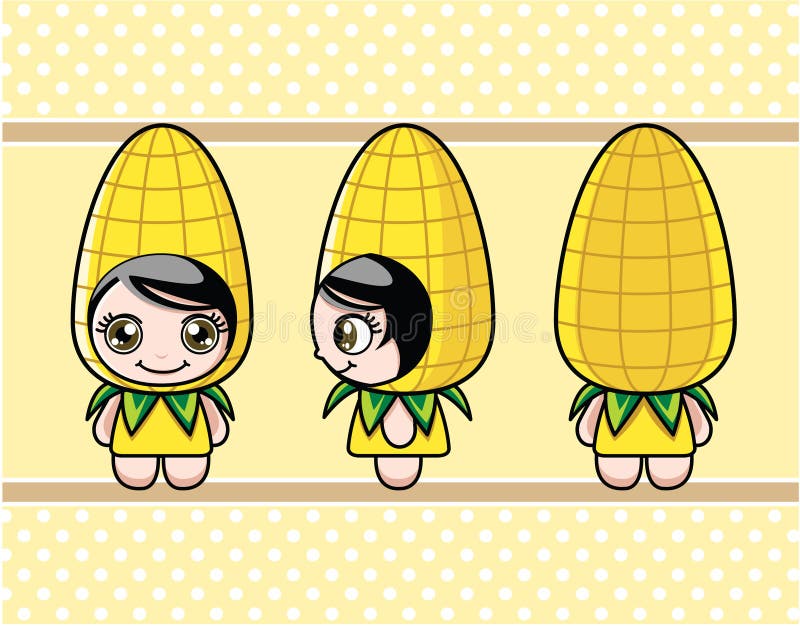 Girl With A Corn And Inscription `Happy Harvest` With Leaves, Apples