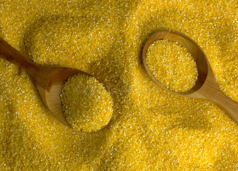 Corn Grits Coarsely Ground with Wooden Spoon Stock Image Image of