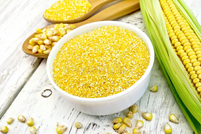 Corn Grits in White Bowl on Light Board Stock Image Image of grain