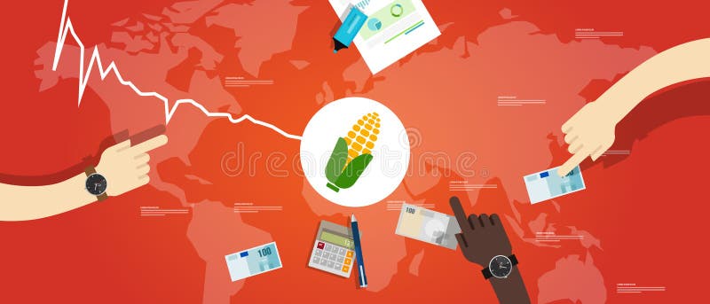 Corn price going down decrease cheaper in commodity market international trading market royalty free illustration