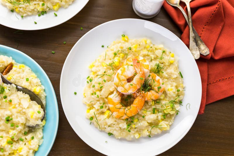 Corn Risotto with Roasted Shrimp Stock Image Image of salt, leaf