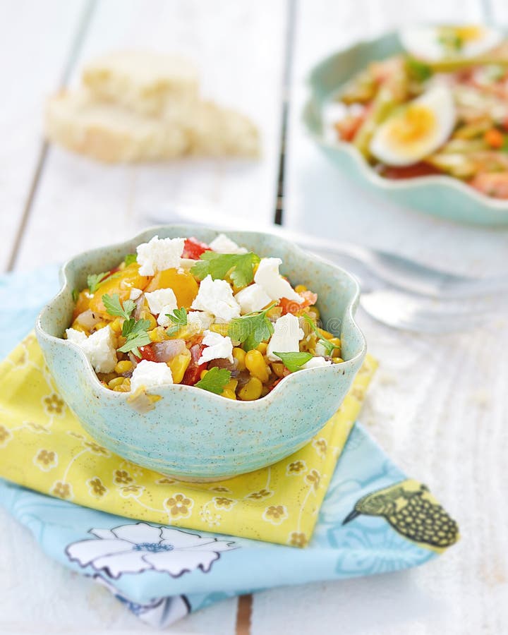 Corn salad with feta stock image. Image of feta, healthy 33364379