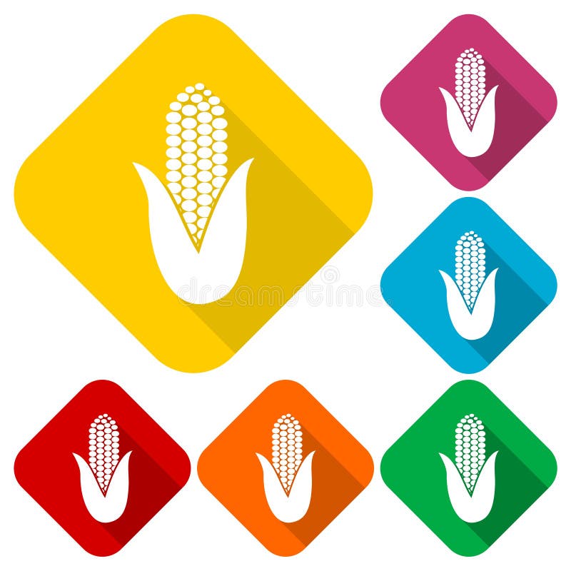 Corn Symbol Icons Set with Long Shadow Stock Vector Illustration of