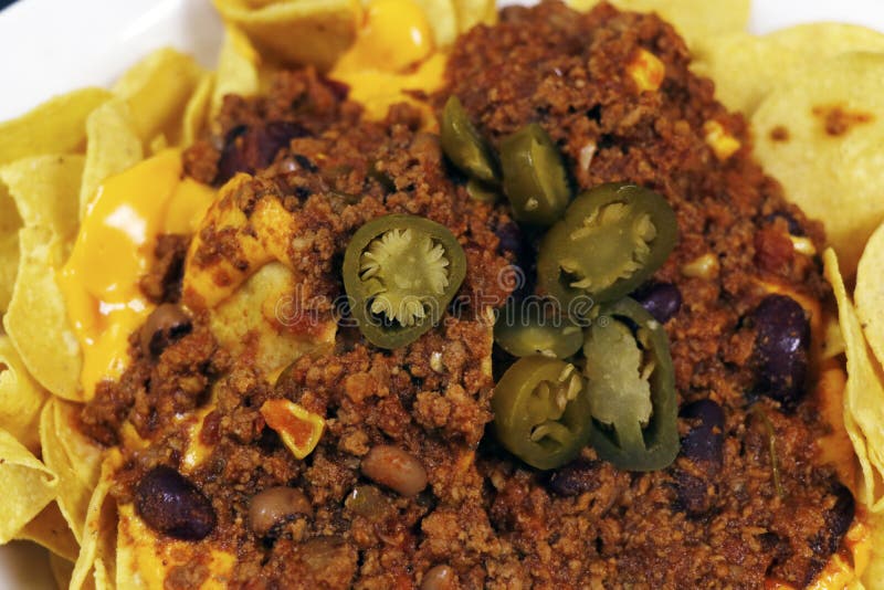 Corn Tortilla Chips with Spicy Beef Chili Con Carne Stock Image - Image ...