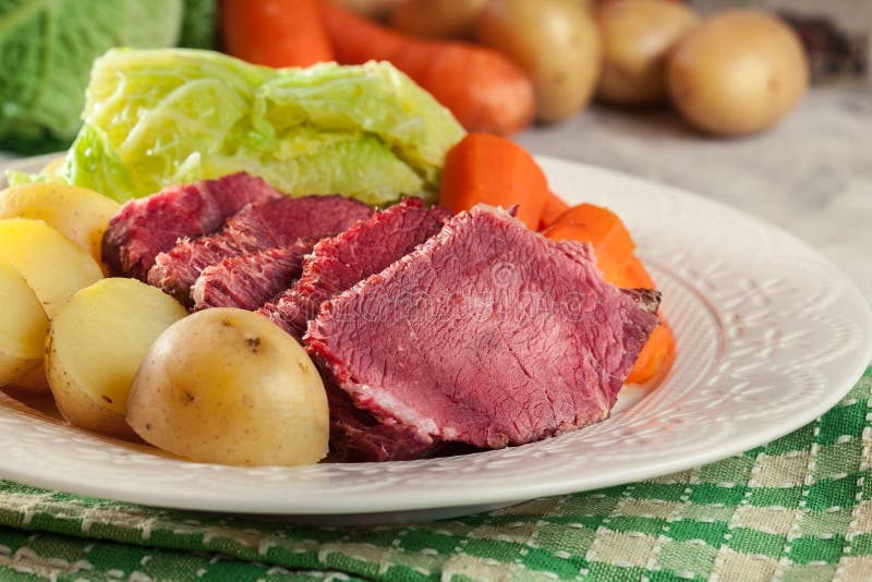 Corned Beef and Cabbage with Potatoes and Carrots Stock Photo Image