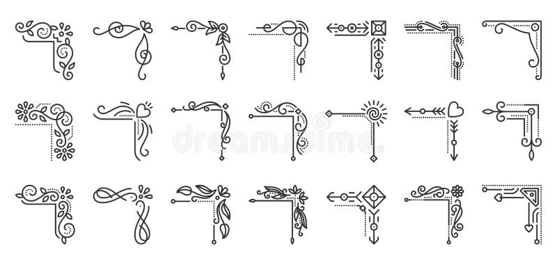 Corner Border fancy arabesque line icon vector set stock illustration