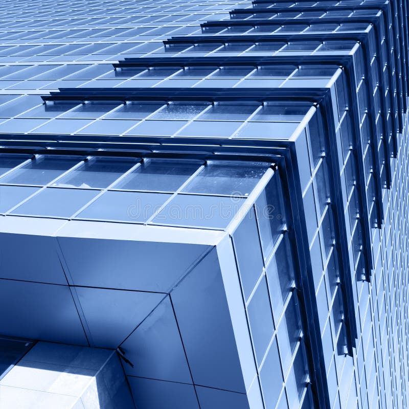 Corner of modern office building toned in blue color. Window color reflection background stock images, royalty-free photos and pictures