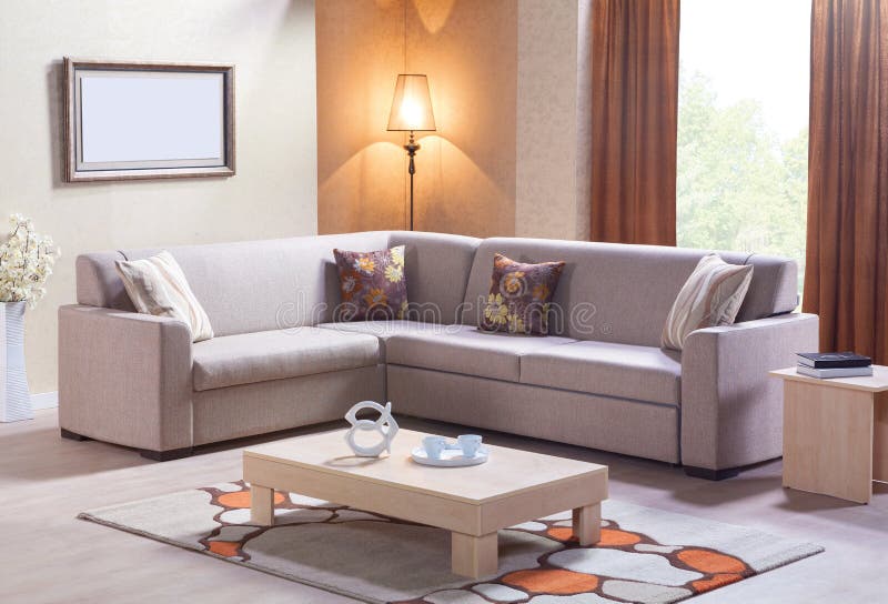 Corner sofa for home stock image. Image of cushion, home 114630511
