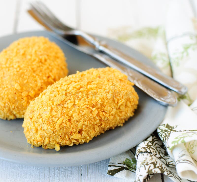 Chicken Patties Baked with Sour Cream Sauce, Served with Rice Stock