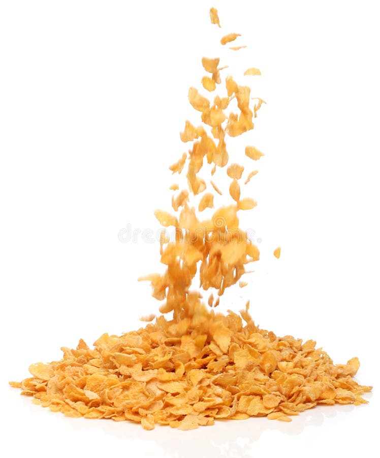 Cornflakes falling into a pile