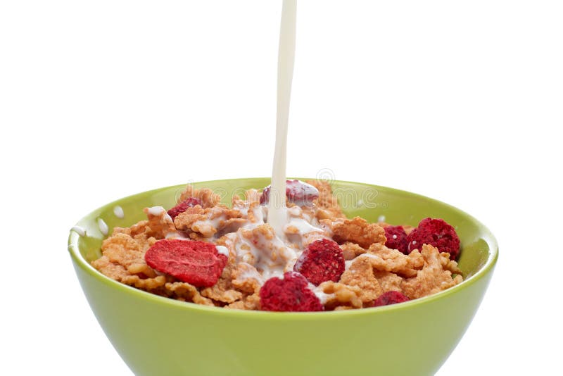 Milk Splashing into a Bowl of Fresh Muesli Stock Image Image of bran