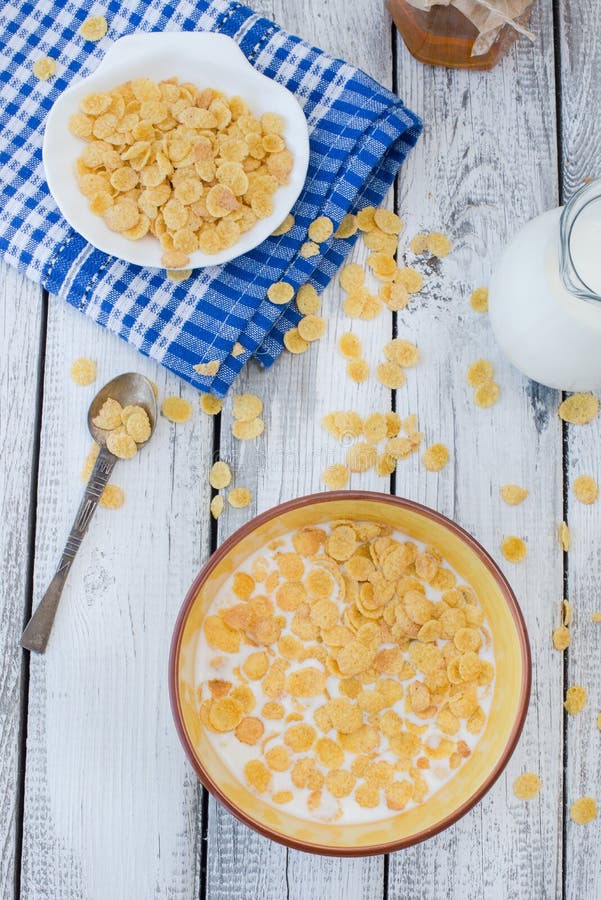 Cornflakes And Milk, Rustic Style Stock Photo Image of delicious