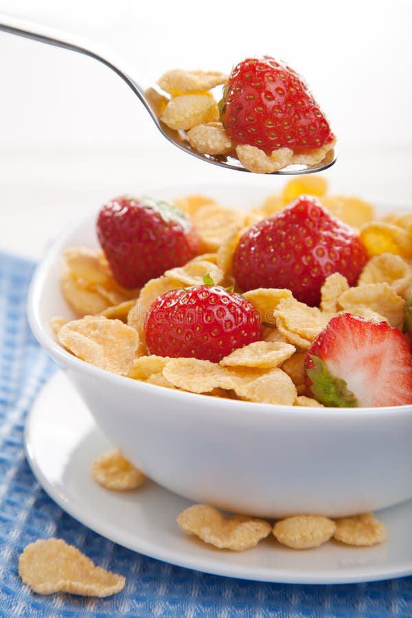 Cornflakes with strawberry stock photo. Image of dairy - 18440836